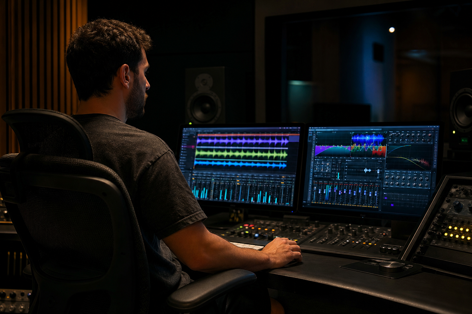 Ingénieur du son travaillant sur une station audio
